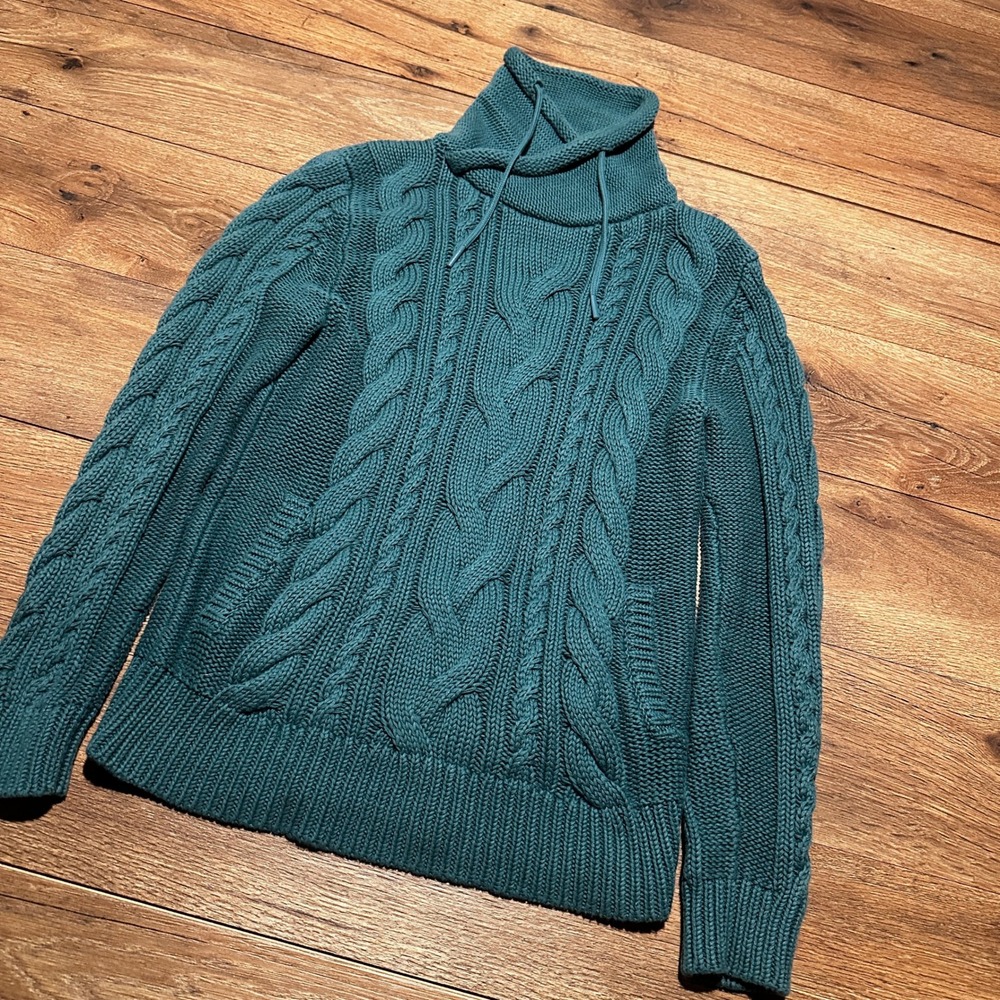 L.L.Bean Teal Blue Cable Knit Funnel Neck Sweater Women Size S